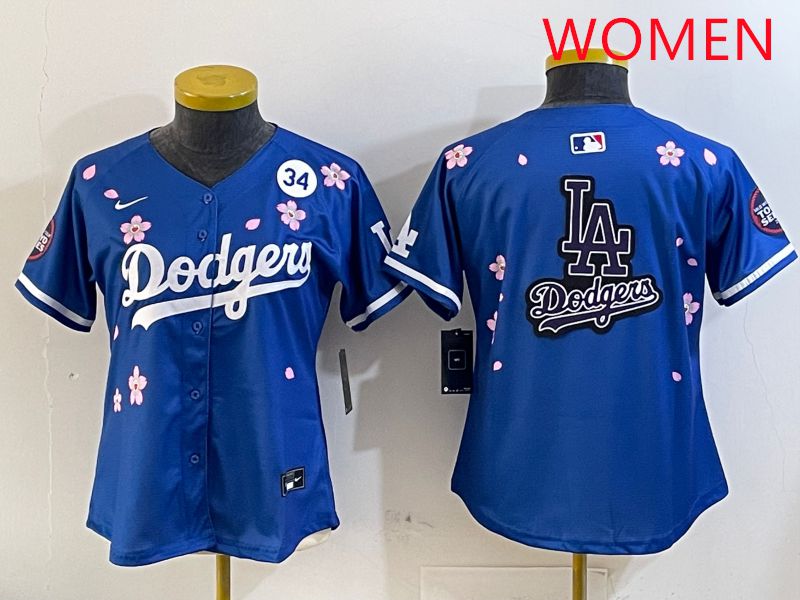 Women Los Angeles Dodgers Blank Blue Sakura Edition 2025 Nike MLB Jersey style 22->women mlb jersey->Women Jersey